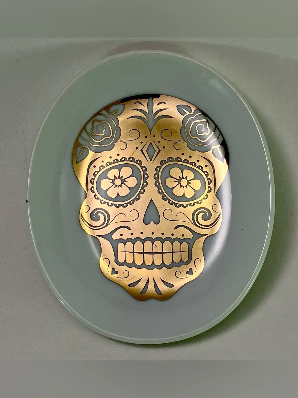 Set - 4 Paper Source Trinket Plates White Gold Skull Day Of The Dead  Halloween